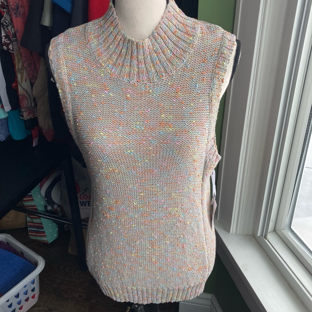 Women's Kenar Sweater Vest Size L Gray Multi-color Knit Sleeveless Top